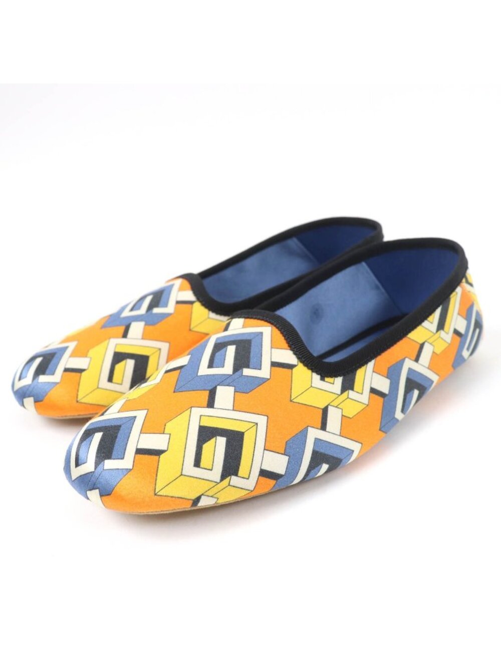 Gucci Geometric G Logo All Over Print Satin Room Shoes Orange